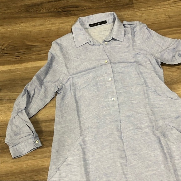 ZARA BASIC COLLECTION Blue Shirt Dress Women Size Xsmall - Picture 3 of 9